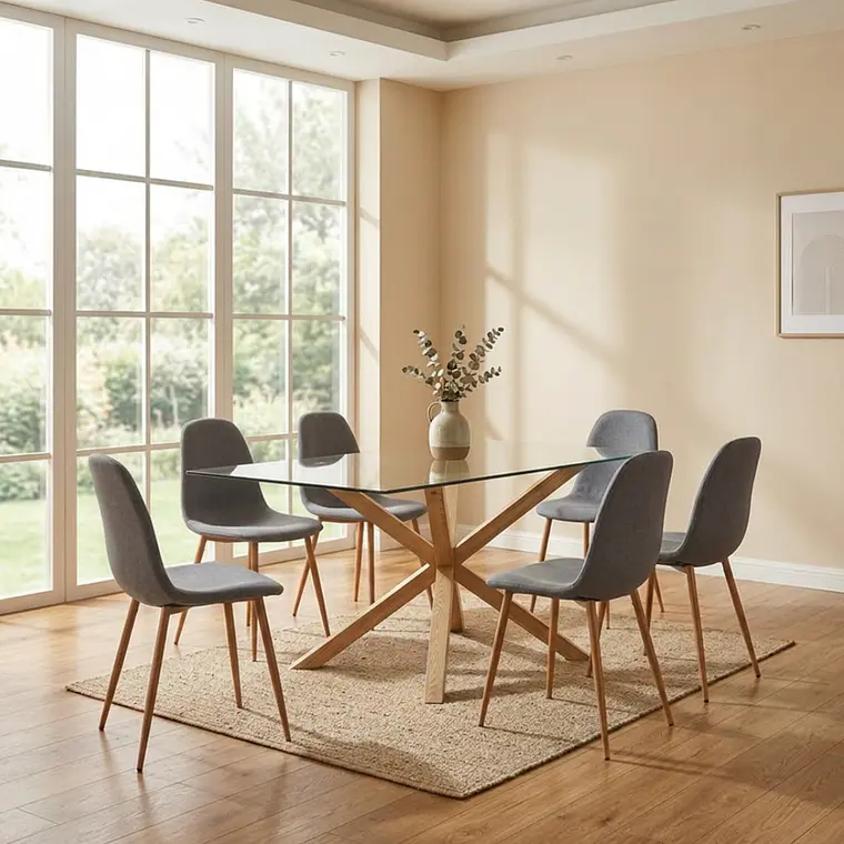 Comedor Asgard rectangular vidrio 140x80 cm con 4 Sillas Spoon Terciopelo 1
