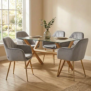 Comedor Medlock Munich rectangular vidrio 140x90 cm con 4 Sillas Diamond Gold
