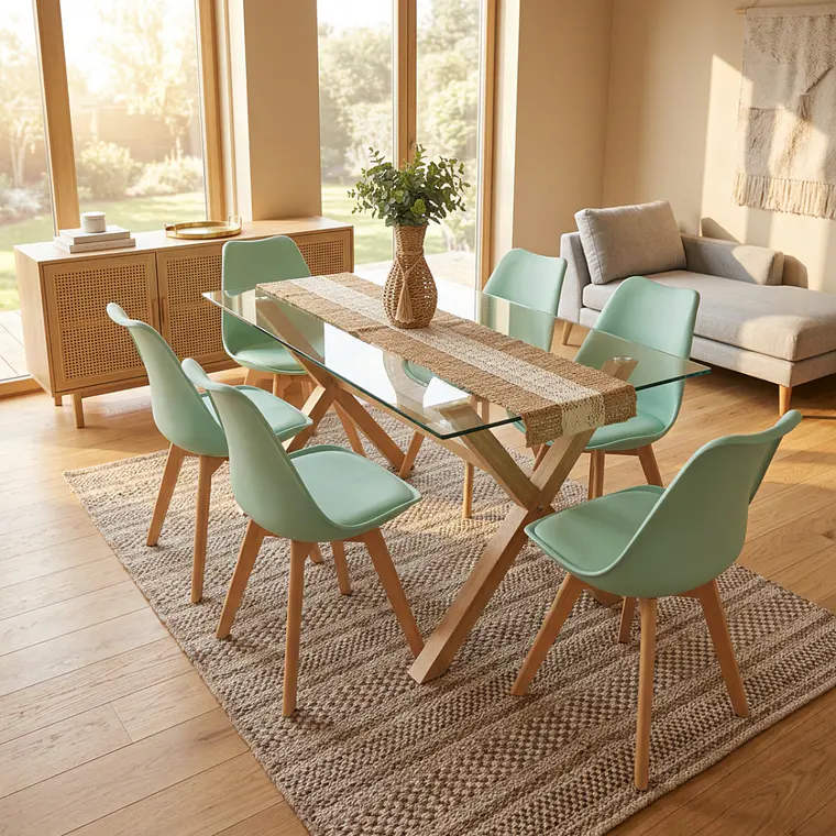 Comedor Medlock Estocolmo rectangular vidrio 140x90 cm con 6 Sillas Tulip 5