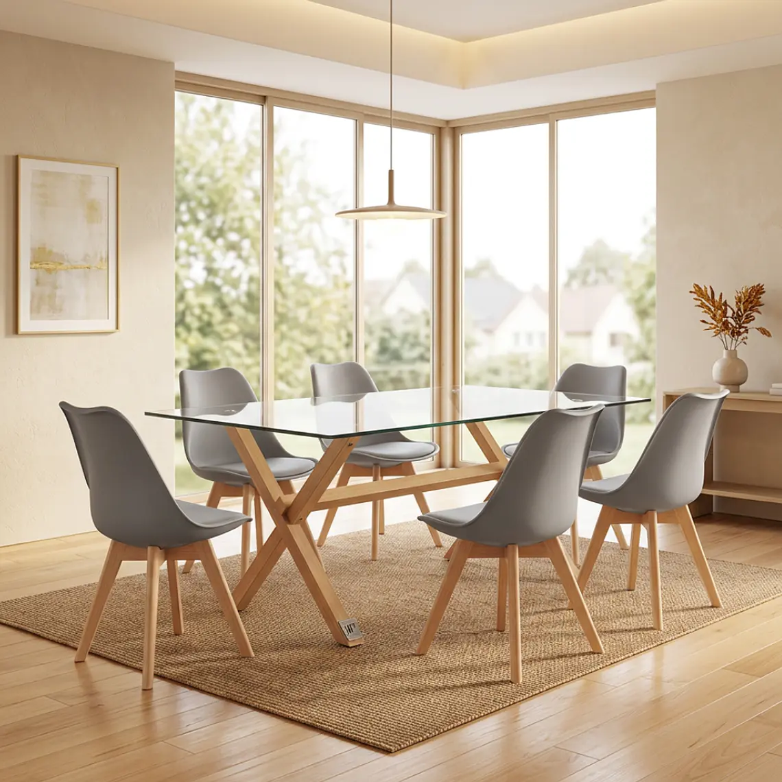 Comedor Medlock Estocolmo rectangular vidrio 140x90 cm con 6 Sillas Tulip 2