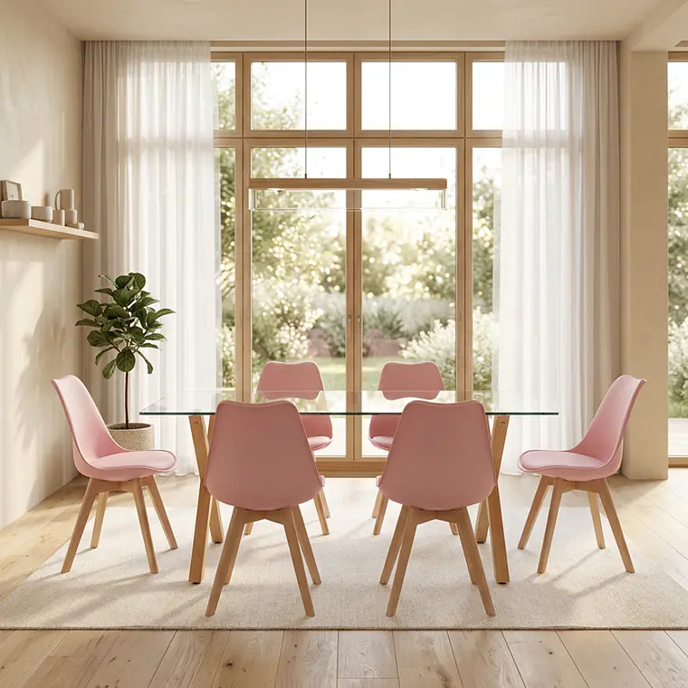 Comedor Medlock Estocolmo rectangular vidrio 140x90 cm con 6 Sillas Tulip 7