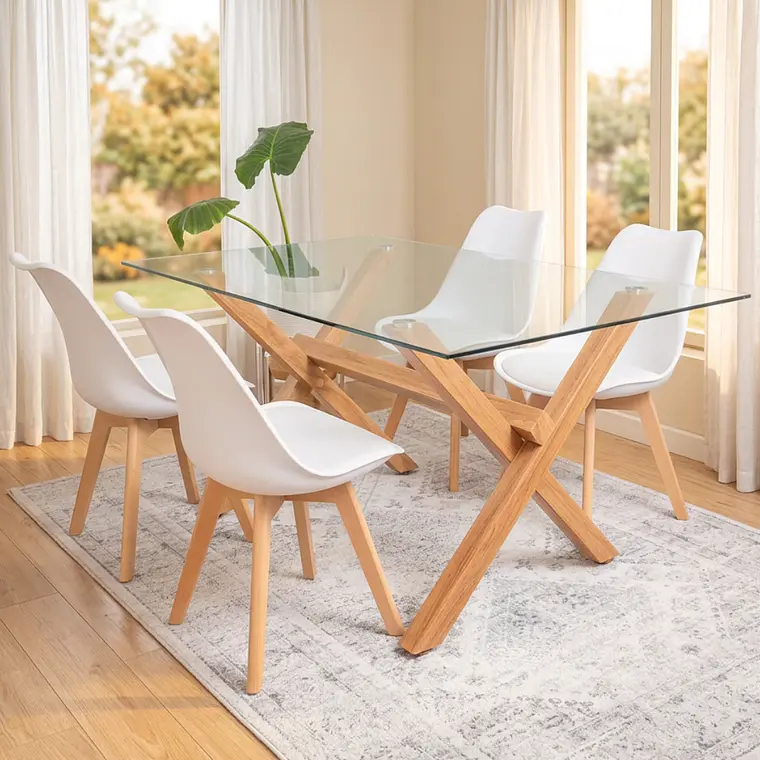 Comedor Medlock Estocolmo rectangular vidrio 130x80 cm con 4 Sillas Tulip 1