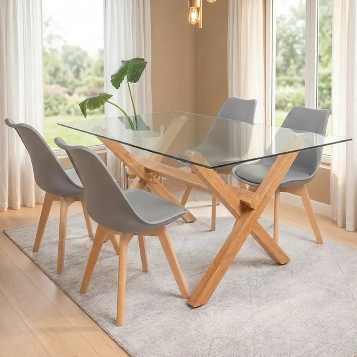 Comedor Medlock Estocolmo rectangular vidrio 130x80 cm con 4 Sillas Tulip 2