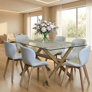 Comedor Medlock Nantes rectangular vidrio 130x80 cm con 6 Sillas Mariposas Rubik Wood