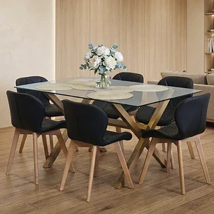 Comedor Medlock Nantes rectangular vidrio 140x90 cm con 6 Sillas Mariposas Rubik Wood