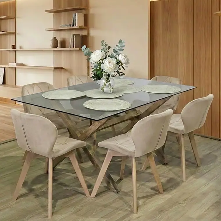 Comedor Mesa Medlock rectangular vidrio 130x80 cm con 6 Sillas Radar Velvet 3