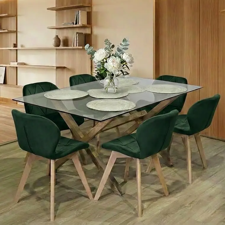 Comedor Mesa Medlock rectangular vidrio 130x80 cm con 6 Sillas Radar Velvet 4
