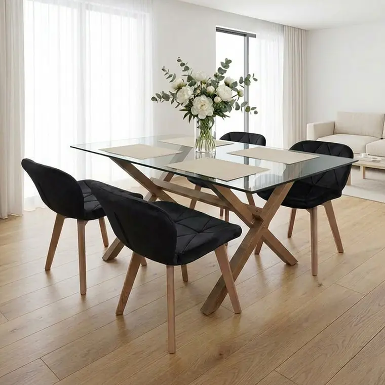 Comedor Mesa Medlock rectangular vidrio 130x80 cm con 4 Sillas Radar Velvet 3
