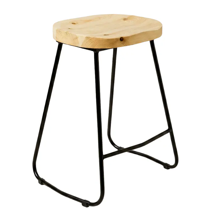 Taburete Piso Bar Industrial Robust Metal - Madera 3