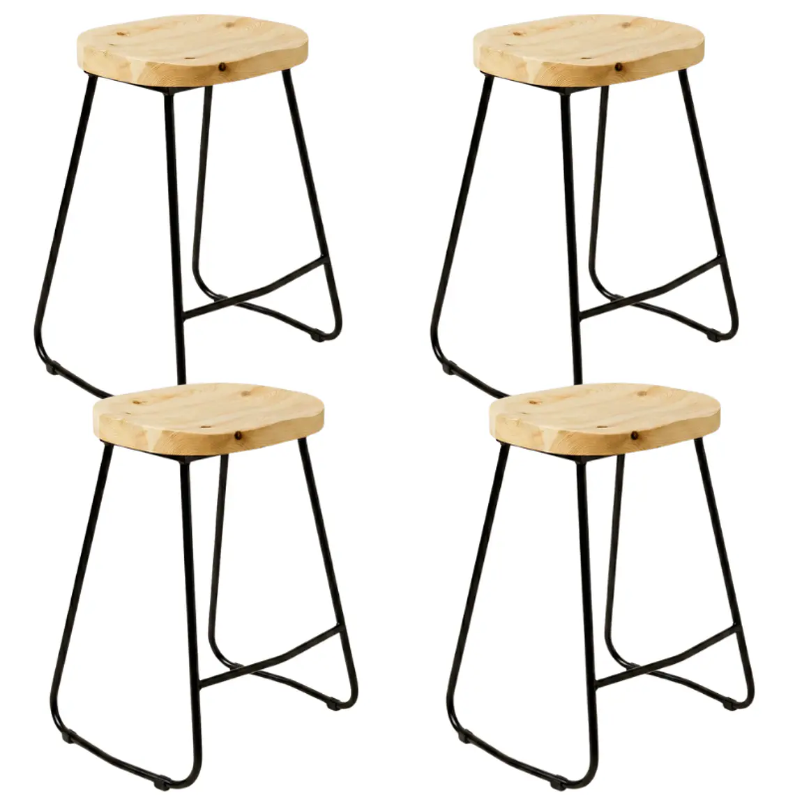 Pack 4 Taburetes Pisos Bar Industrial Robust Metal - Madera 1