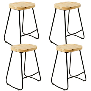 Pack 4 Taburetes Pisos Bar Industrial Robust Metal - Madera