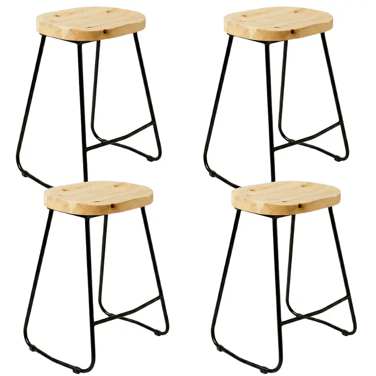 Pack 4 Taburetes Pisos Bar Industrial Robust Metal - Madera 1