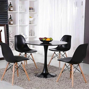 Comedor Mesa Tulip redondo negro 80 cm con 4 Sillas Eames