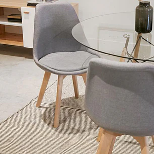 Comedor Mesa Eames redondo vidrio 80 cm con 4 Sillas Tulip Lino 