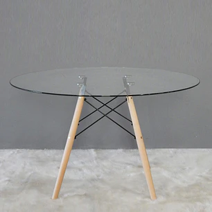 Comedor Mesa Eames redondo vidrio 80 cm con 4 Sillas Tulip Lino 