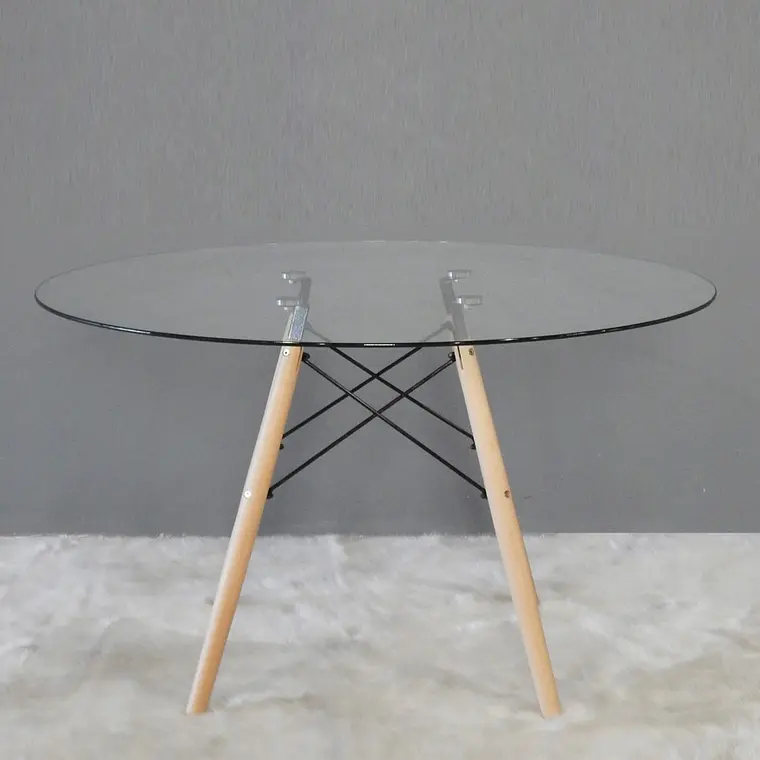Comedor Mesa Eames redondo vidrio 80 cm con 4 Sillas Tulip Lino  2