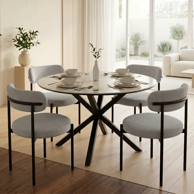 Comedor Mesa Asgard Stone Black redonda 100 cm con 4 Sillas Arpi Moon  1