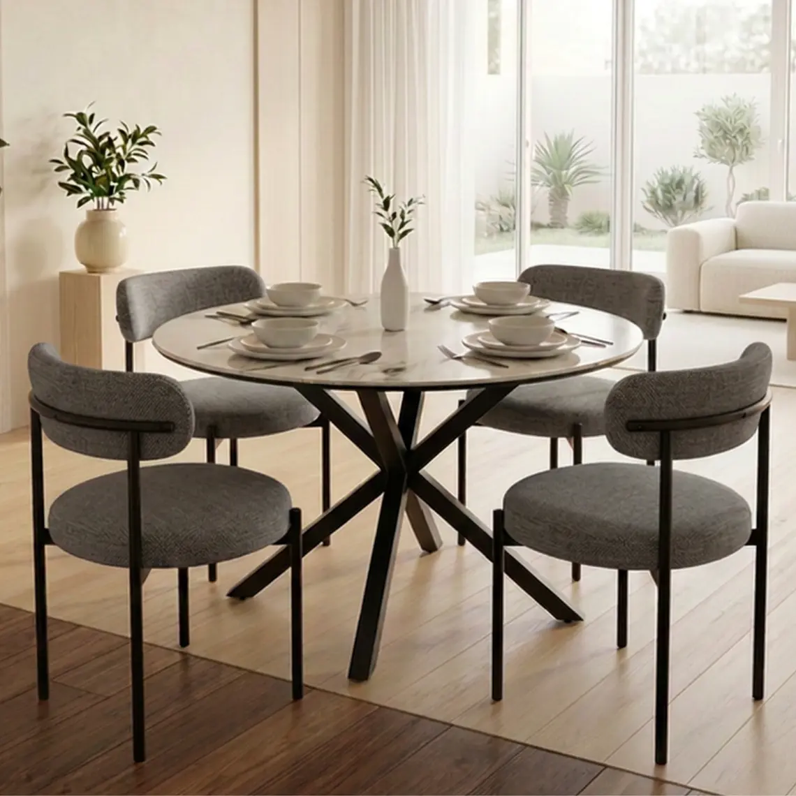 Comedor Mesa Asgard Stone Black redonda 100 cm con 4 Sillas Arpi Moon  2