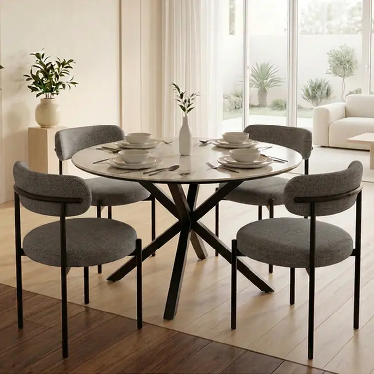 Comedor Mesa Asgard Stone Black redonda 100 cm con 4 Sillas Arpi Moon  2
