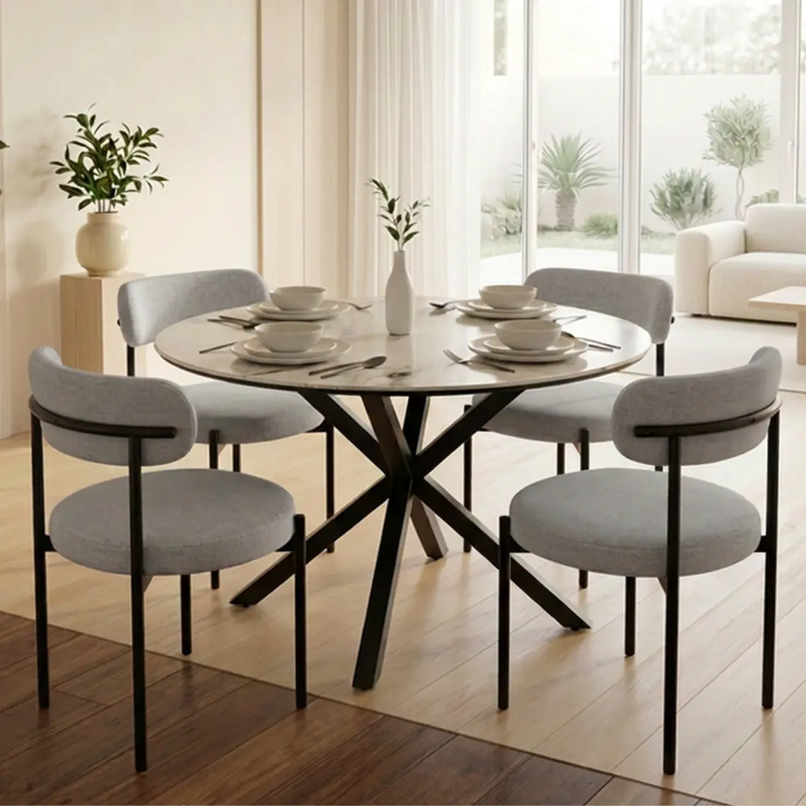 Comedor Mesa Asgard Stone Black redonda 120 cm con 4 Sillas Arpi Moon  2