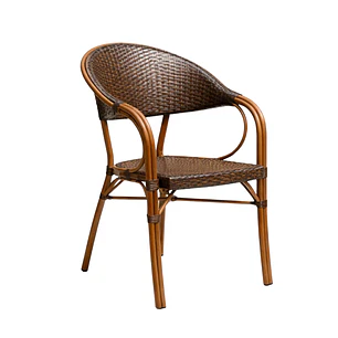 Silla Bistro Parisina Rattan con reposabrazos Jolie - Café Oscuro 
