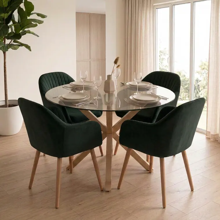 Comedor Mesa Asgard redonda vidrio 120 cm con 4 Butacas Sitiales Diamante 4