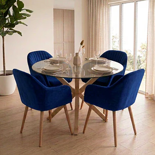 Comedor Mesa Asgard redonda vidrio 100 cm con 4 Butacas Sitiales Diamante