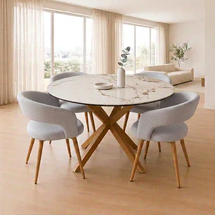 Comedor Mesa Asgard Stone Wood redonda 120 cm con 4 Sitales Butaca Siena Wood
