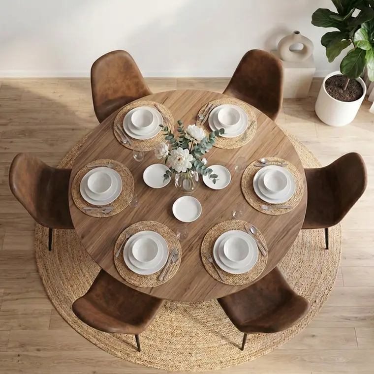 Comedor Mesa Asgard Rustik Black 120 cm con 6 Sillas Spoon Ecocuero vintage café oscuro 2