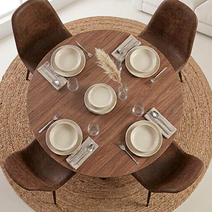 Comedor Mesa Asgard Rustik Black 120 cm con 4 Sillas Spoon Ecocuero vintage café oscuro