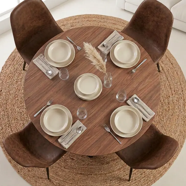 Comedor Mesa Asgard Rustik Black 120 cm con 4 Sillas Spoon Ecocuero vintage café oscuro 2