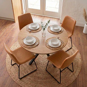 Comedor Mesa Asgard Rustik Black 100 cm con 4 Sillas Burgos de Cuero Sintético y Metal Industrial