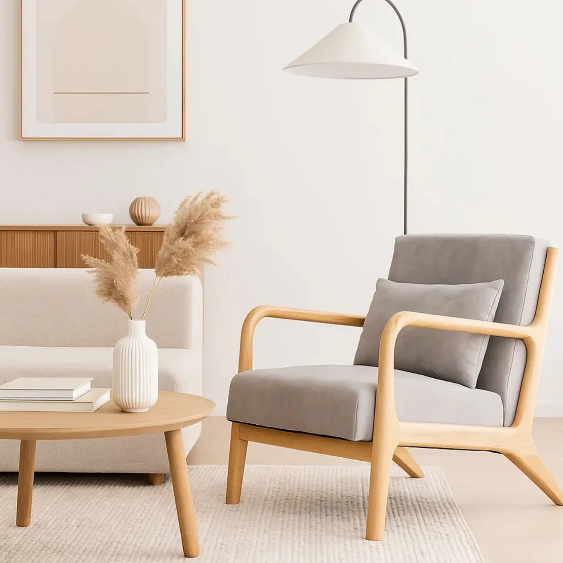Sillón Lounge Kazel - Tela y Madera  4