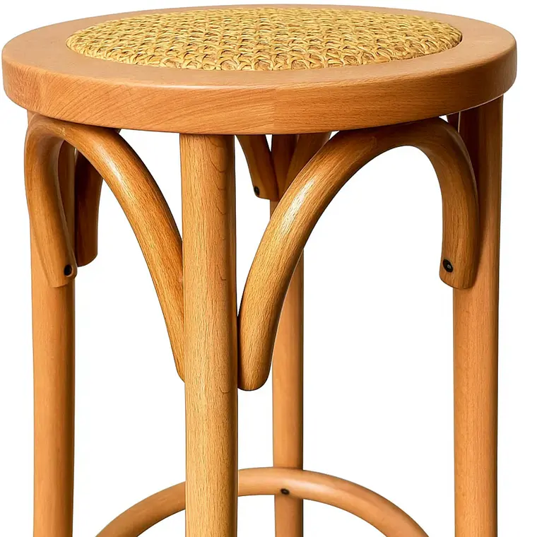 Taburete Banco Estilo Retro - Madera Rattan 61 cm  3