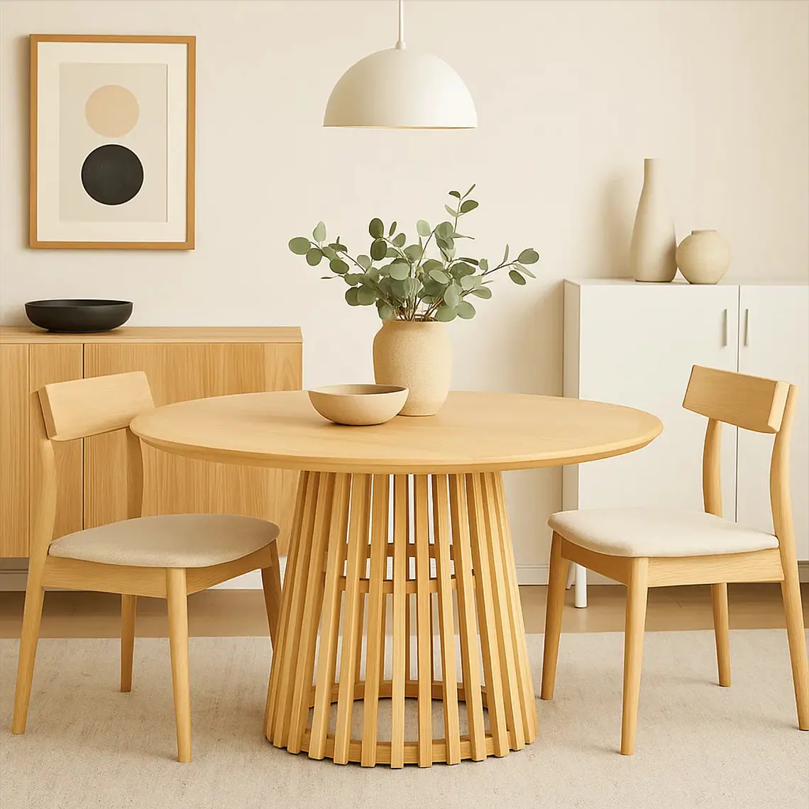 Mesa Redonda Sigrid 100 cm - Madera Natural y Base Rejilla  2