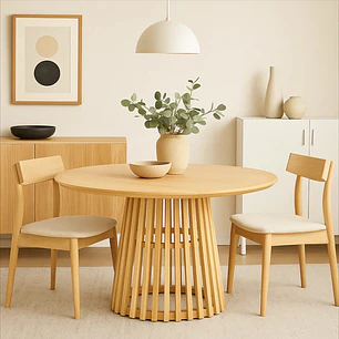 Mesa Redonda Sigrid 100 cm - Madera Natural y Base Rejilla 