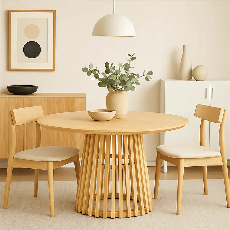 Mesa Redonda Sigrid 100 cm - Madera Natural y Base Rejilla  2