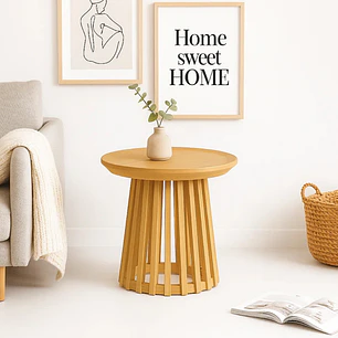 Mesa Redonda Frigg 50 cm - Madera Natural y Base Rejilla