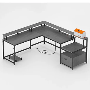 Escritorio Modular en forma L - Gris y Negro