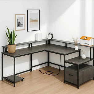 Escritorio Modular en forma L - Gris y Negro