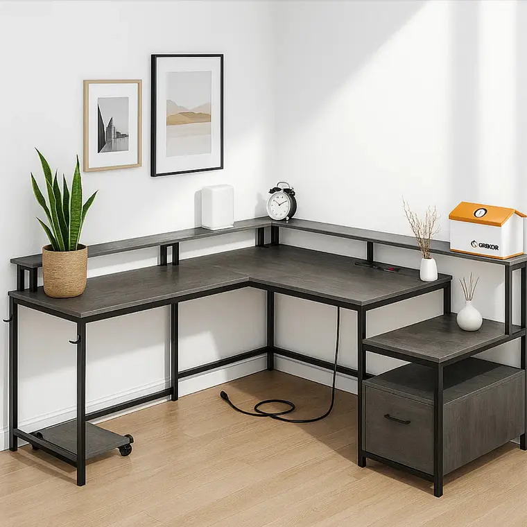 Escritorio Modular en forma L - Gris y Negro 2