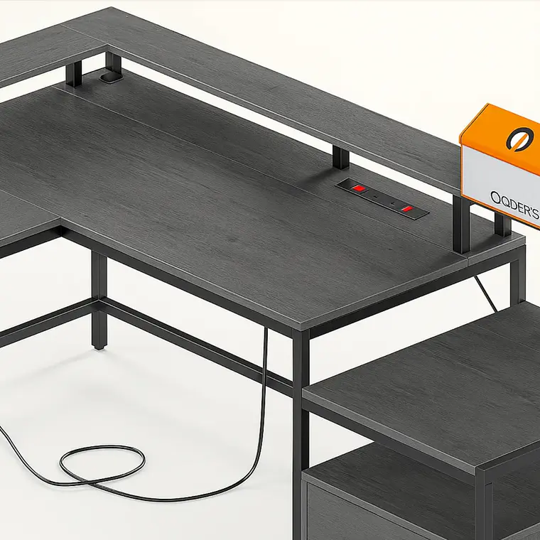 Escritorio Modular en forma L - Gris y Negro 3