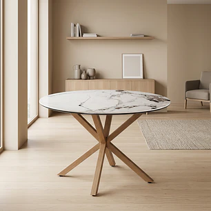 Mesa Asgard Stone Wood redonda 120 cm | Efecto Mármol
