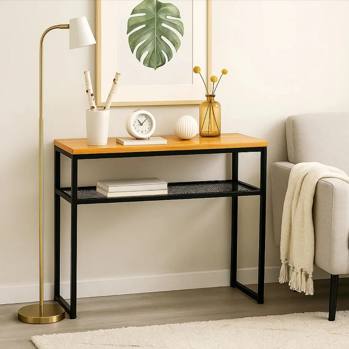 Arrimo Estilo Industrial con Repisa Metálica y Cubierta de MDF  2