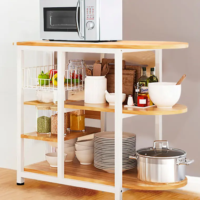 Mesa lateral organizador para cocina - 3 niveles Madera clara - Blanca 2