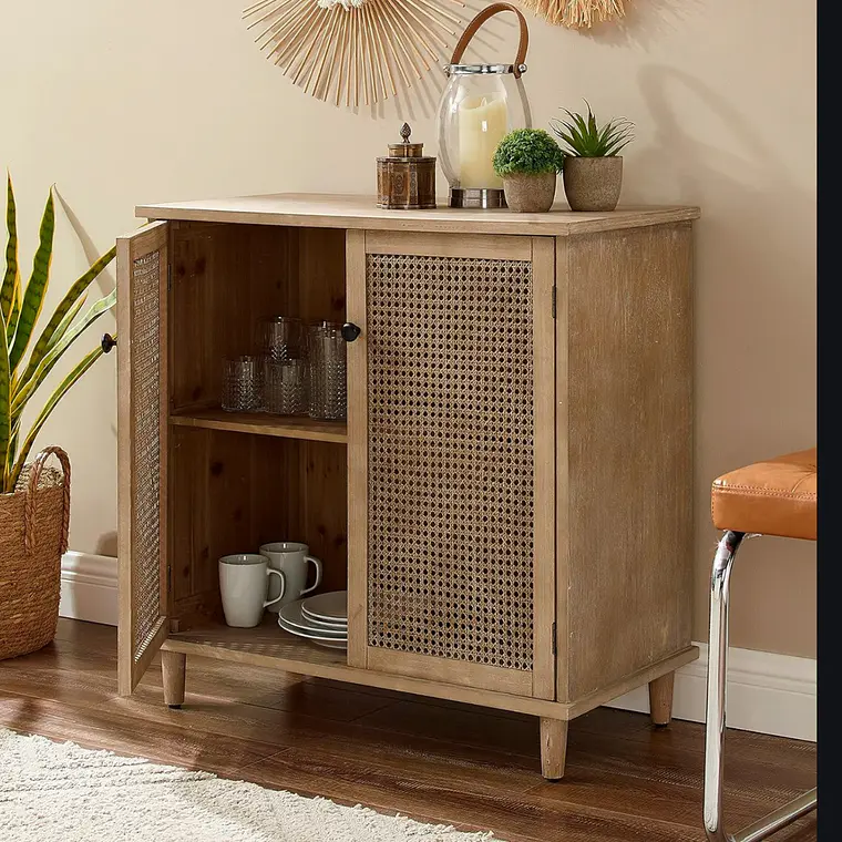 Cómoda Rattan de 2 puertas - Madera Clara  3