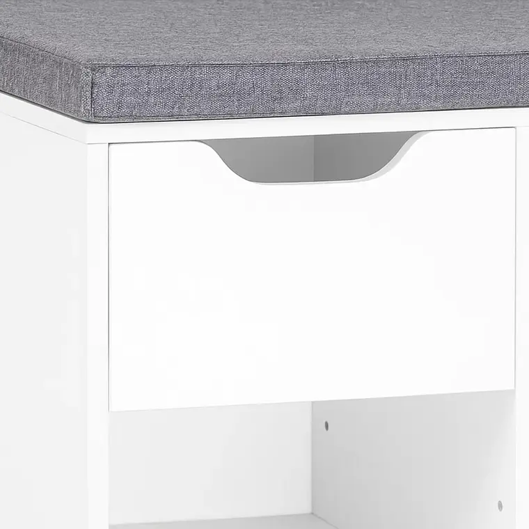 Cómoda Banco Zapatera con cojín y 11 compatimentos - Blanco y Gris 3