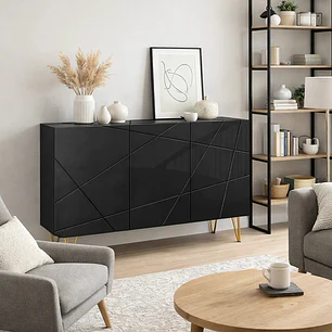 Buffet Deluxe Moderno Negro - Patas Doradas