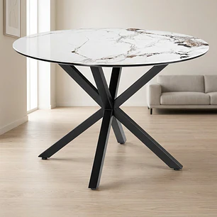 Comedor Mesa Asgard Stone Black redonda 100 cm con 4 Sillas Arpi Sun - Crema
