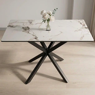 Comedor Mesa Asgard Stone Black rectangular 140x80 cm con 4 Sillas Arpi Sun - Crema